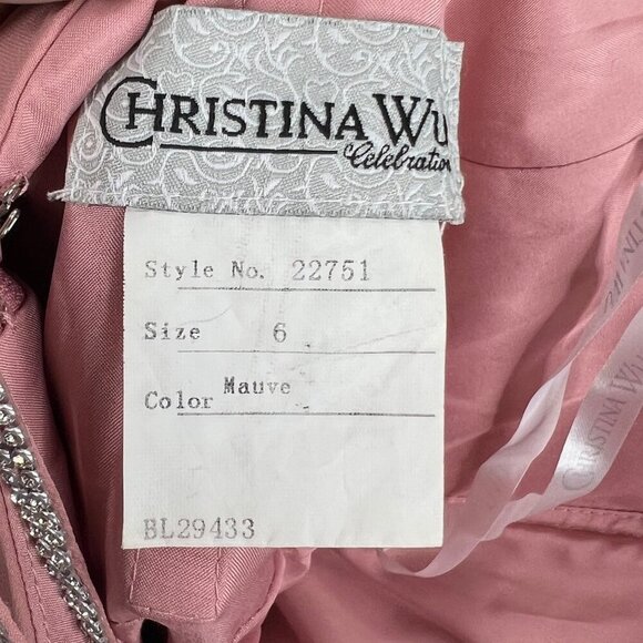 CHRISTINA WU‎ 6 Chiffon Mauve Gown With Rhinestone Straps & Waistline Bridesmaid - Picture 7 of 8